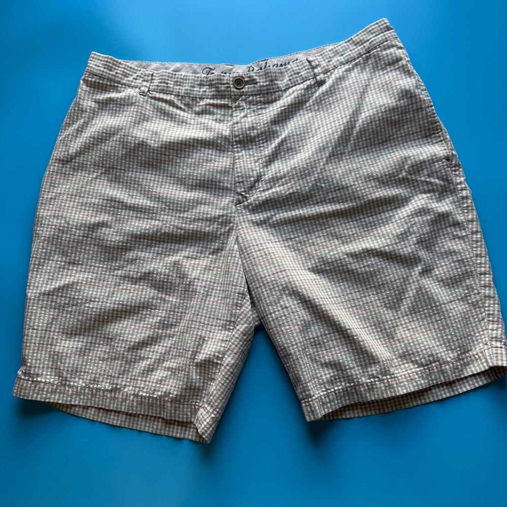 Tommy Bahama Mens 42 Tan Gingham Cotton Paradise Nation Flat‎ Front Shorts